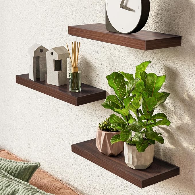 BAYKA Floating Shelves for Wall, Wall Mounted Rustic Wood Shelves for Bathroom - Image 2