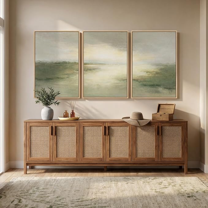 Large Framed Sage Green Abstract Landscape Wall Art - Image 3