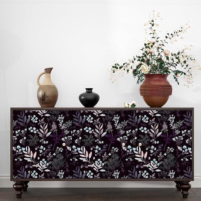 Laatse Vintage Purple Wallpaper Peel and Stick Dark Floral Wallpaper 17.5'' x - Image 2