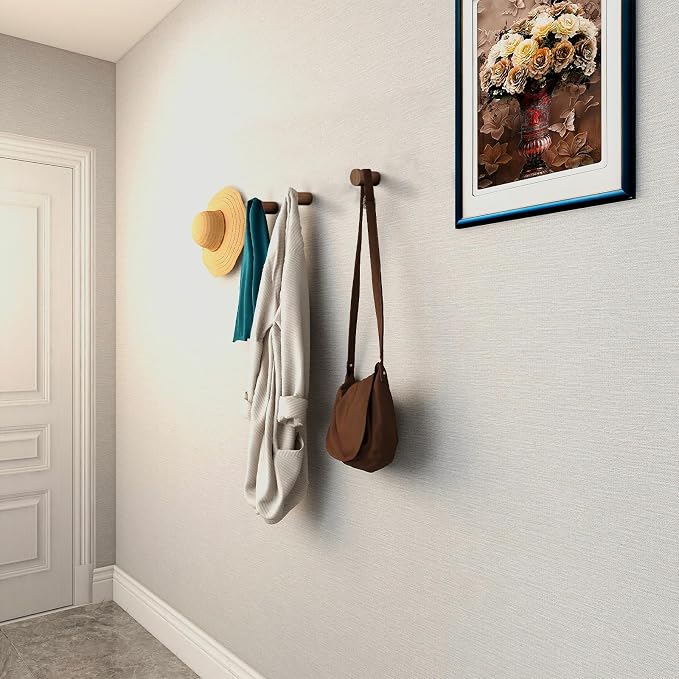 bsdonte Wood Wall Hooks, 4 Pack Wooden Coat Hooks Wall Mounted, Rustic Hat - Image 2