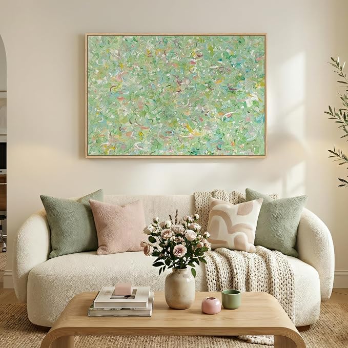 Framed Green Abstract Wall Art, Modern Canvas Prints Paintings - Image 2