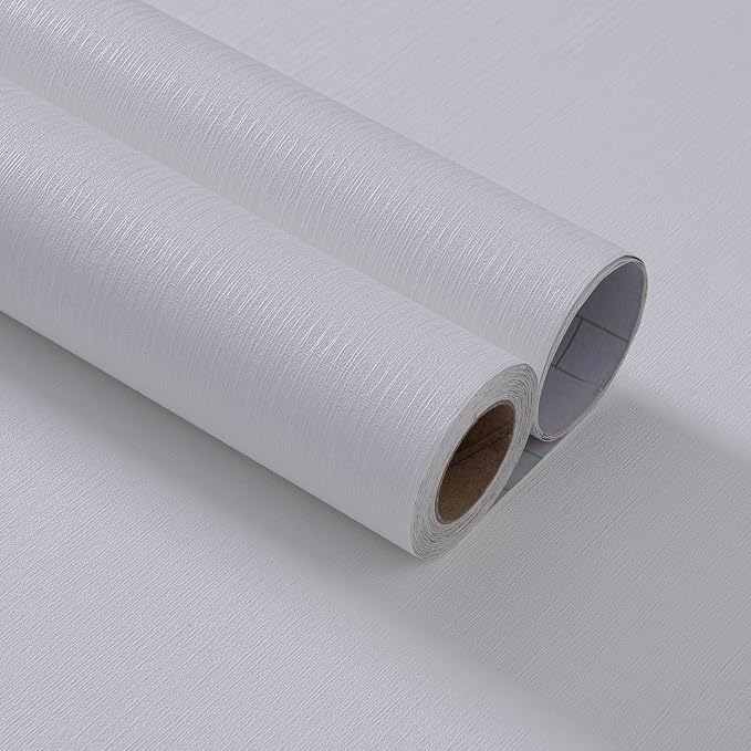 White Grasscloth Wallpaper Peel and Stick Fabric Linen Textured 24"x394" - Image 2