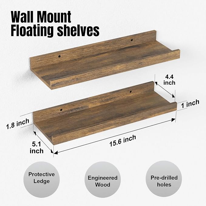 Boswillon Floating Shelves for Wall, Wall Mounted Shelves Set of 2, Rustic - Image 3