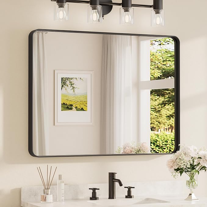 TETOTE 40 x 30 Inch Black Frame Mirror, Bathroom Vanity Mirror by TETOTE
