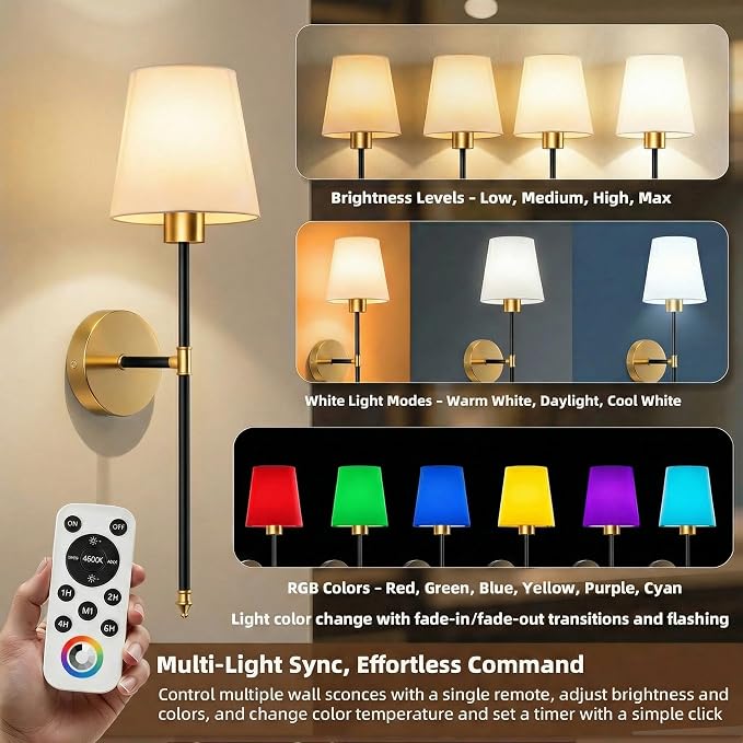 IRONPAX Wall Sconces Battery Operated Set of 2, Wireless Rechargeable Wall - Image 3