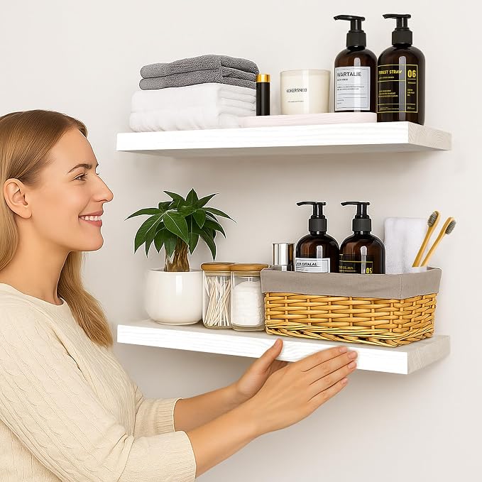 BGMG Wood Floating Shelves 24 inch Long, Rustic Solid Wooden Deep Wall Shelves - Image 7