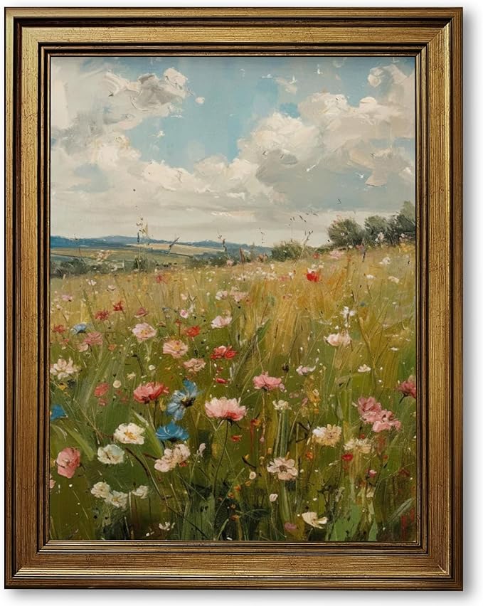 Yermidi Vintage Gold Frame Wildflower Meadow Wall Art Romantic Countryside by Unknown