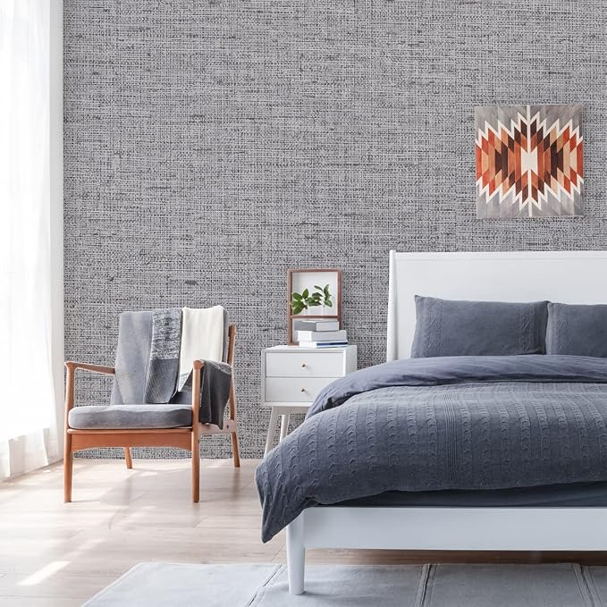 Grey Contact Paper Peel and Stick Wallpaper 32.8ft Pre-Pasted Grasscloth - Image 6