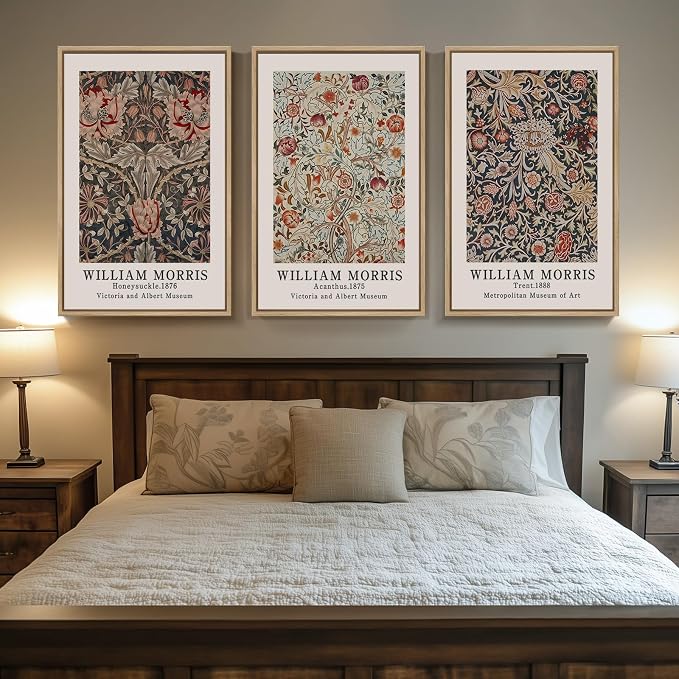 Framed Large William Morris Canvas Wall Art Set of 3, Vintage Floral Botanical - Image 3