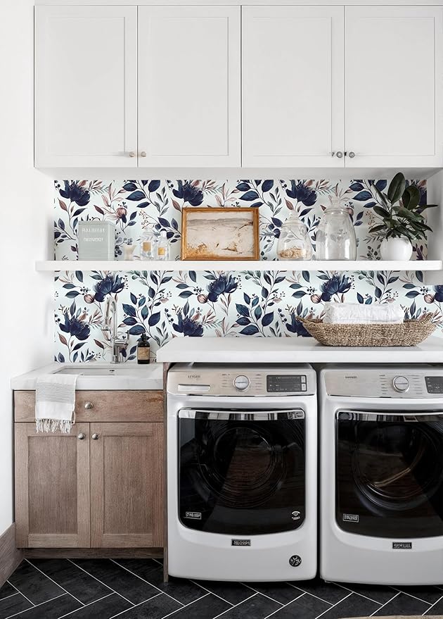 Yasinet Navy Blue Peel and Stick Wallpaper Blue Floral Wallpaper Vintage - Image 5