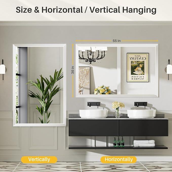 55x36 Inch White Bathroom Mirror - Image 5