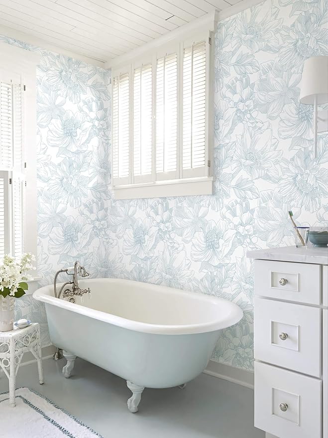 Ismoon Large Floral Peel and Stick Wallpaper Boho White and Blue Contact Paper - Image 8