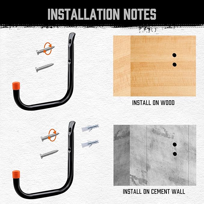 HORUSDY 6 Pack 8 Inch Heavy Duty Garage Hooks, Wall Mount Storage Hangers - Image 4
