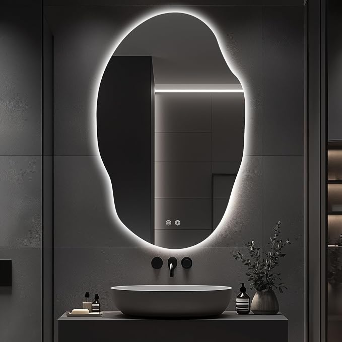 Asymmetrical LED Bathroom Mirror by Unknown