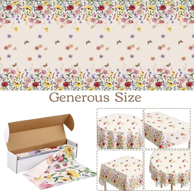Kochorie 100 Ft x 54 Inch Spring Floral Tablecloth Roll Plastic Flower - Image 2