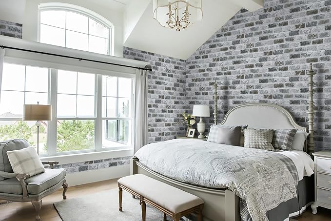 Guvana 17.3"×394" Brick Wallpaper Grey Self Adhesive Wallpaper 3D Brick Peel - Image 4