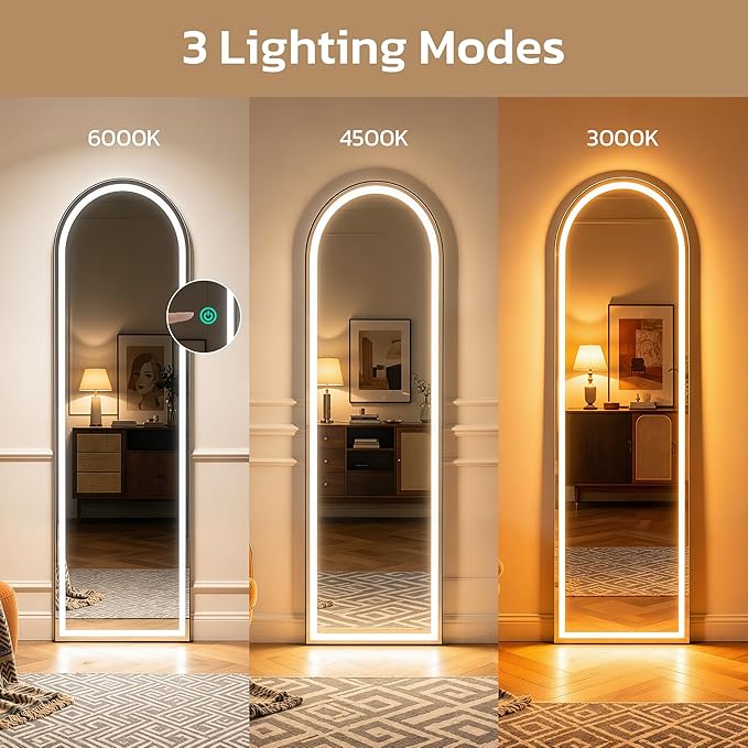 Full Length Mirror with LED Lights, Free Standing Floor Mirrors, Lighted Full - Image 3