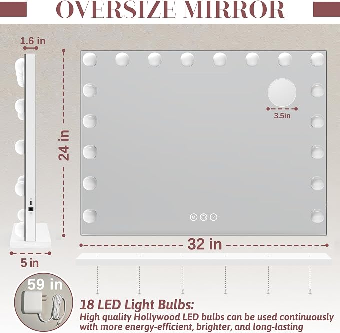 ROLOVE 32"x24" Hollywood Vanity Mirror - Image 3