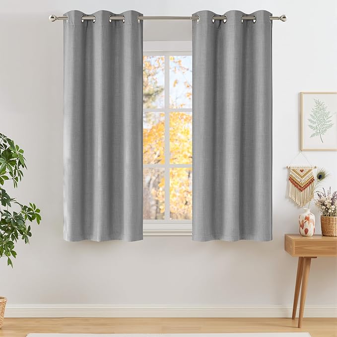 NICETOWN Short Faux Linen Light Grey Blackout Curtains 63 inches Long by NICETOWN