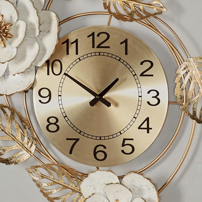 Touch of Class Aurora Ivory and Gold Floral Wall Art Clock - Image 4