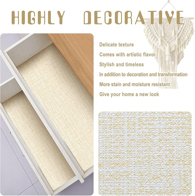 Amiya Grasscloth Cream Wallpaper Peel and Stick Beige Faux Fabric Linen Contact - Image 3