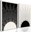 Hwetui Framed Boho Sun Wall Art Set of 2 Black and White Minimalist Sunrise by Hwetui