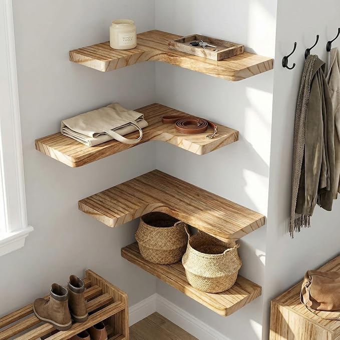 16 Inch Solid Wood Floating Corner Shelves 3 Pack - Image 6
