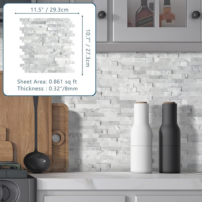 SUNWINGS 5-Sheet Peel and Stick Mosaic Natural 3D Stone Self Adhesive Marble - Image 2
