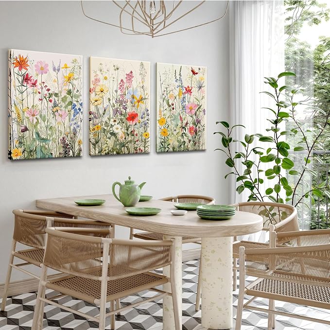 KISSFOX 3 Piece Canvas Wall Art Wildflowers Wall Decor Floral Pictures - Image 3