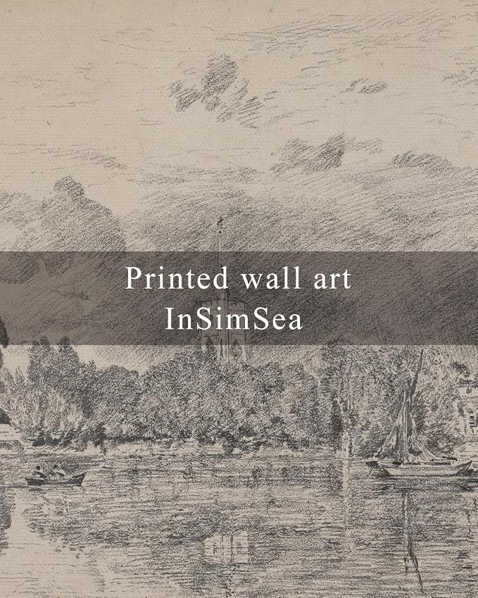 InSimSea Framed Canvas Wall Art, Neutral Sketch Landscape Painting, Rustic - Image 7