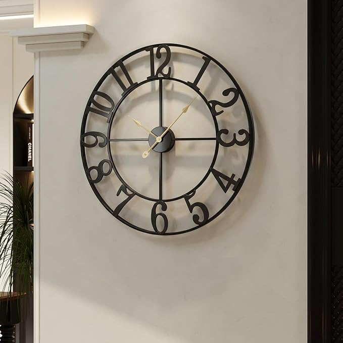 Cuspin Large Wall Clock, 24 Inch Black Clocks by Cuspin