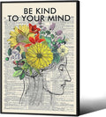 Be Kind To Your Mind Quote Poster Prints Mental Health Canvas Wall Art 24x36 by Medpol