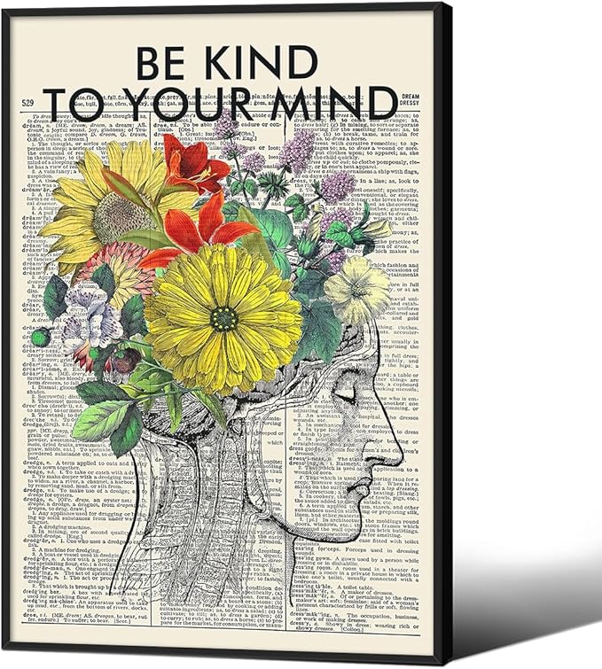 Be Kind To Your Mind Quote Poster Prints Mental Health Canvas Wall Art 24x36 by Medpol