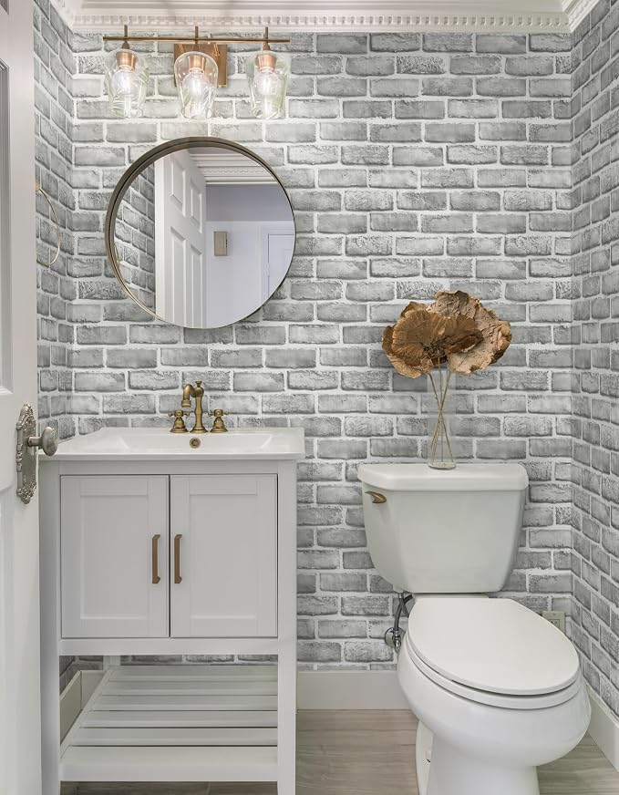 Guvana 17.3" x 394" Grey Brick Wallpaper Peel and Stick 3D Brick Contact Paper - Image 5