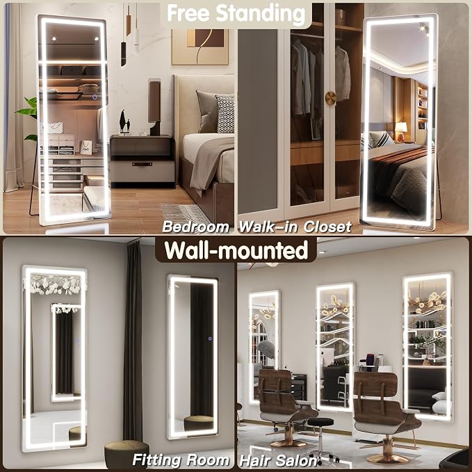 FENNIO Full Length Mirror with Lights, Free Standing Lighted Floor Mirror - Image 5