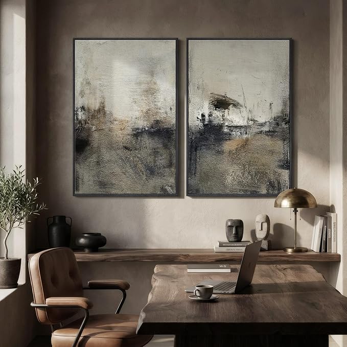 Large Framed Neutral Abstract Wall Art Set of 2 - Image 4