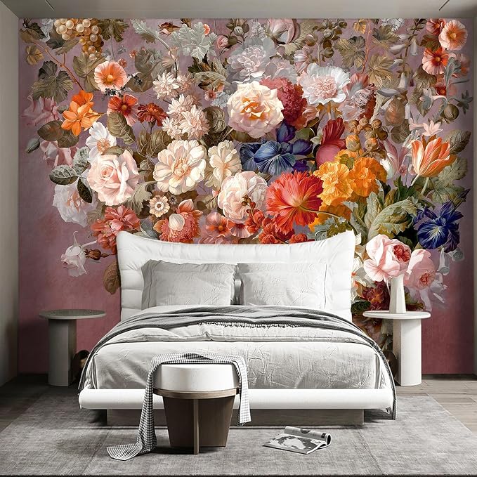 Colorful Floral Leaf Bathroom wallpeper Living Room Bedroom Pink Flower wall - Image 2