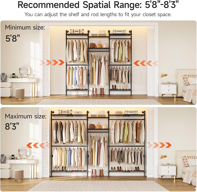 ONBRILL H3 Plus Expandable Wall Mounted Closet System, 5.7FT-8.2FT Closet - Image 3