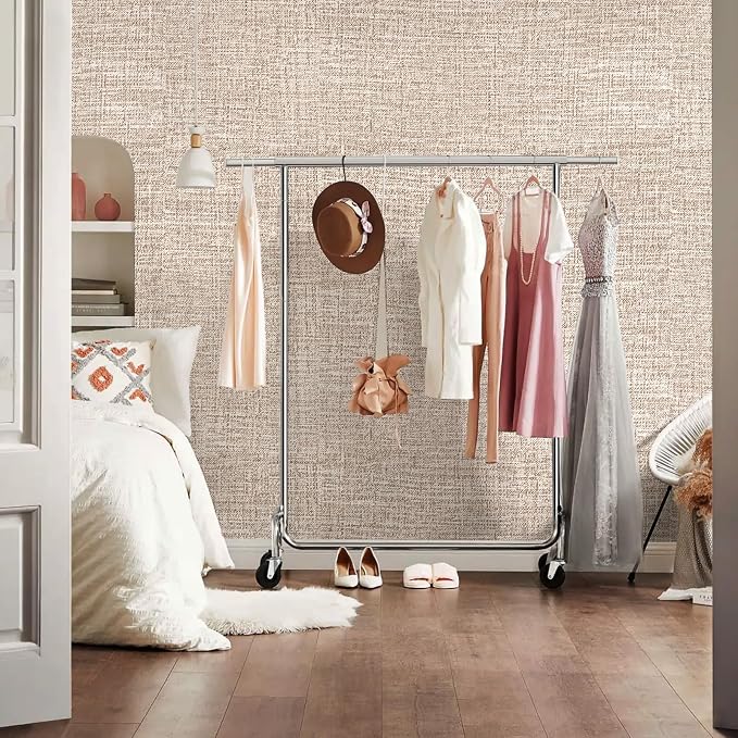 Khaki Grasscloth Peel and Stick Wallpaper 17.3"x480" Faux Linen Textured - Image 9