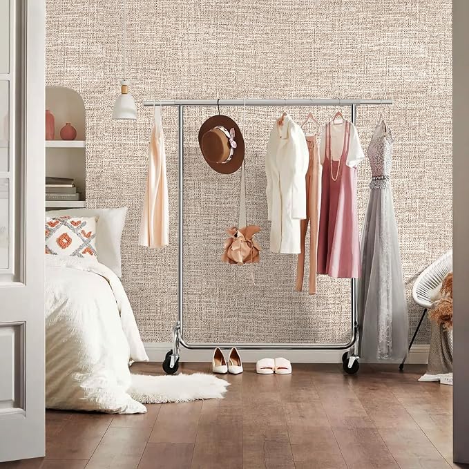 Khaki Grasscloth Peel and Stick Wallpaper 17.3"x1200" Faux Linen Textured - Image 9