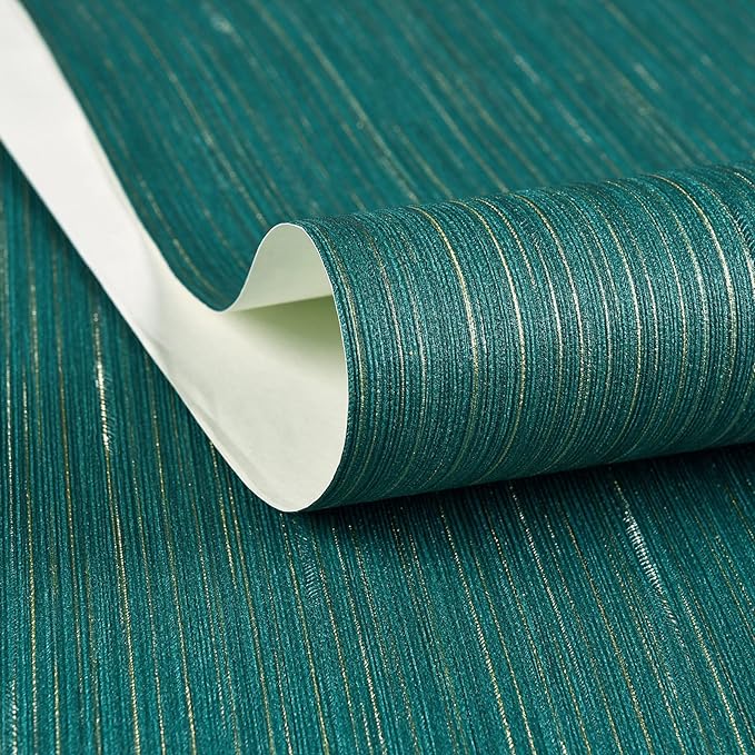 Haimin Grasscloth Wallpaper Textured 24in X 393in Fabric Contact Paper Teal by HaiminHomeDecorWallpaper