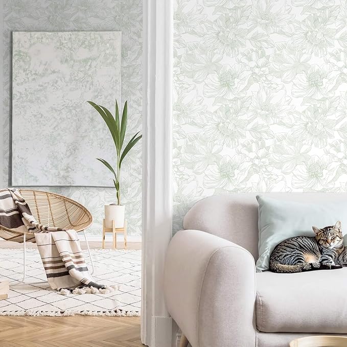 Ismoon Large Floral Peel and Stick Wallpaper Boho White and Green Contact Paper - Image 8