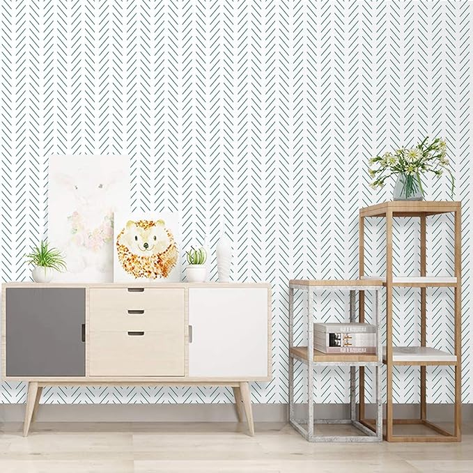 Erfoni Green and White Peel and Stick Wallpaper Herringbone Contact Paper - Image 5