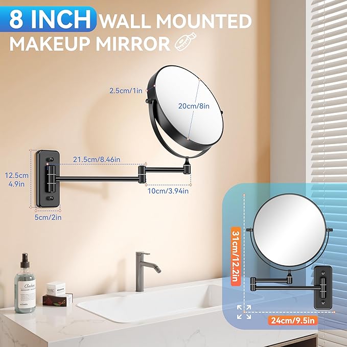 Auxmir 1X/30X Wall Mounted Makeup Mirror, Double Sided Magnifying Mirror - Image 6