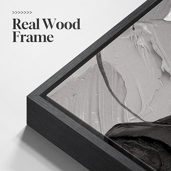 Large Framed Black and White Gray Abstract Wall Art, Minimalist Pictures - Image 5