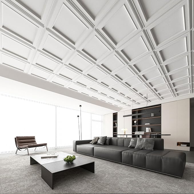 WOWSTAR 12-Pack 24"x24" Drop Ceiling Tiles, Waterproof Glue up Ceiling Panels - Image 2