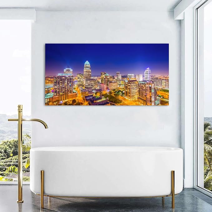 Charlotte City Skyline Wall Art Blue Night Cityscape Wall Decor North Carolina - Image 3