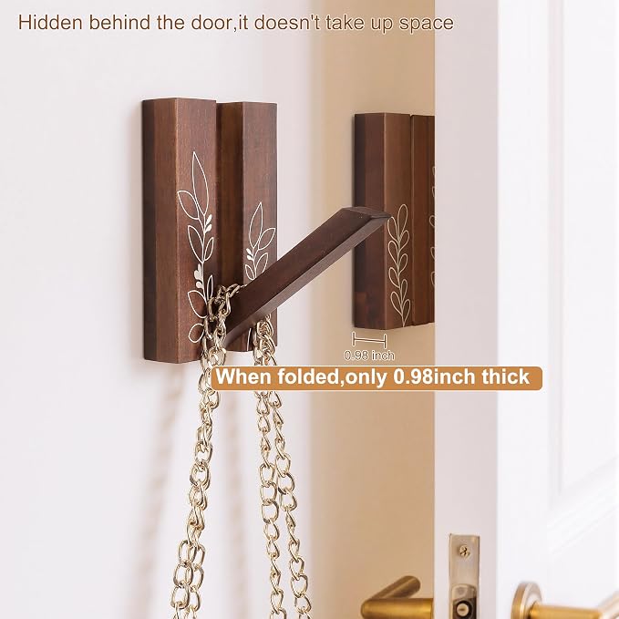 Rustic Folding Wall Hooks: Decorative Wooden Coat Hooks 2Pack Mounted - Image 4