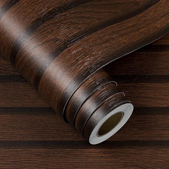 FunStick 16"x472" Brown Wood Slats Peel and Stick Wallpaper Waterproof Dark - Image 7