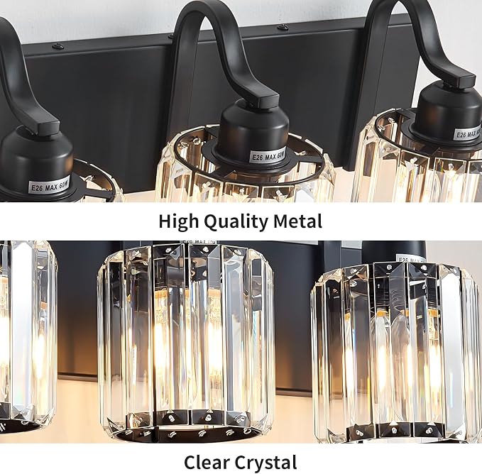 Black Crystal Bathroom Vanity Lights Fixtures 6 Light Over Mirror Modern Matte - Image 5